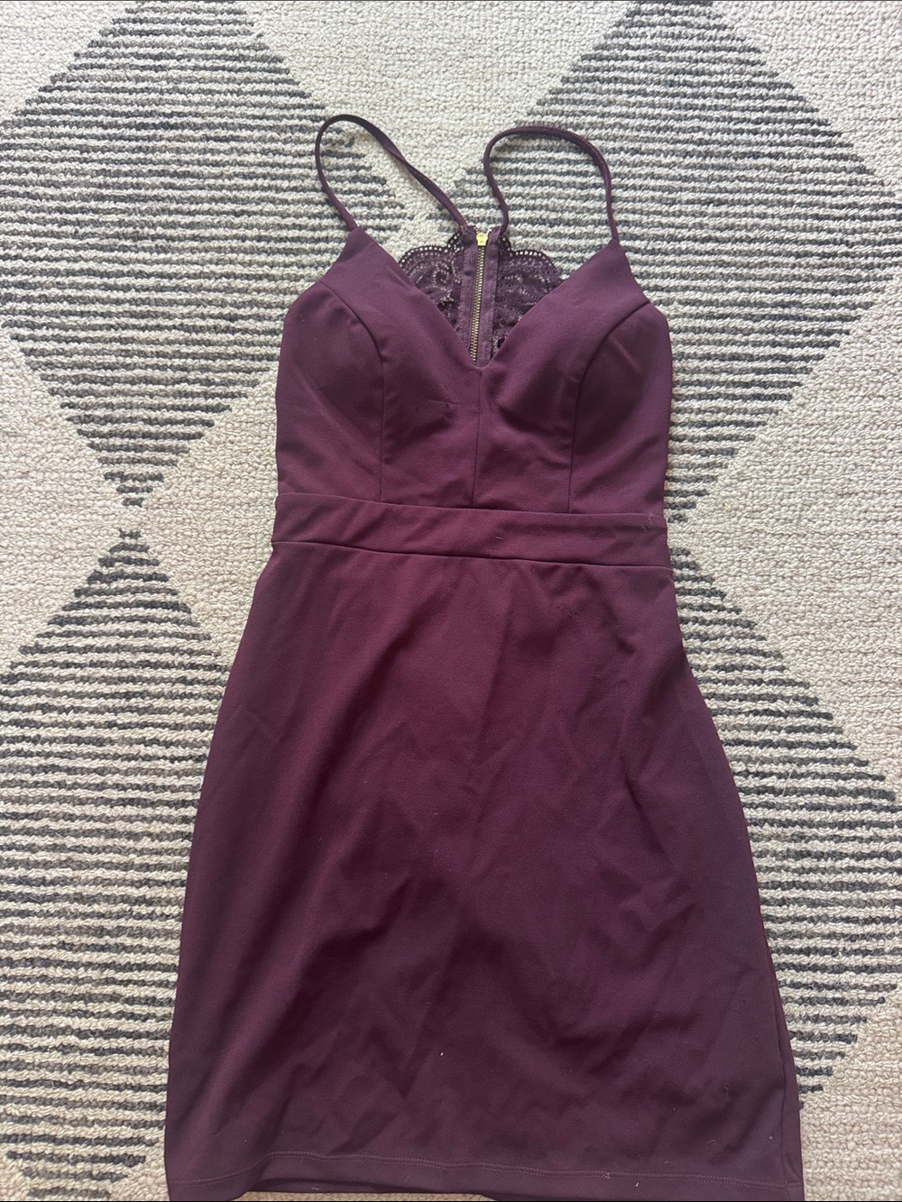 city triangles plum lace back mini dress